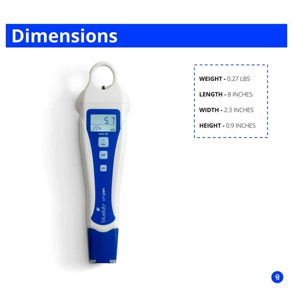 Blue and white digital device with dimensions displayed on a white background