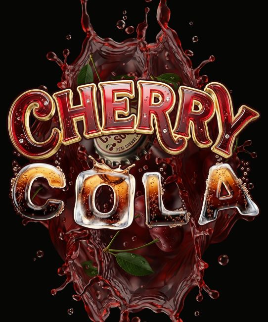 Big text Cherry Cola in red