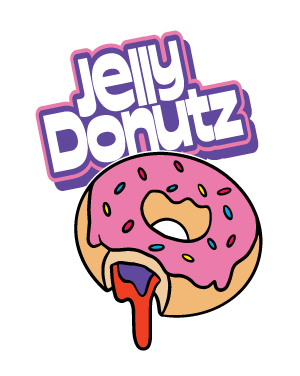 Logo of Jelly Donutz with a donut graphic on a white background