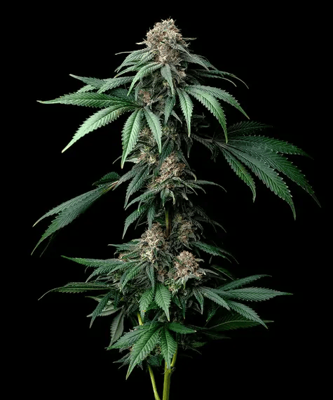 Mature cannabis plant with large buds on a black background