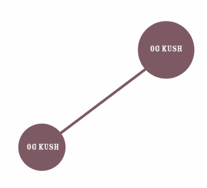 Two 'OG Kush' circles connected by a line on a white background