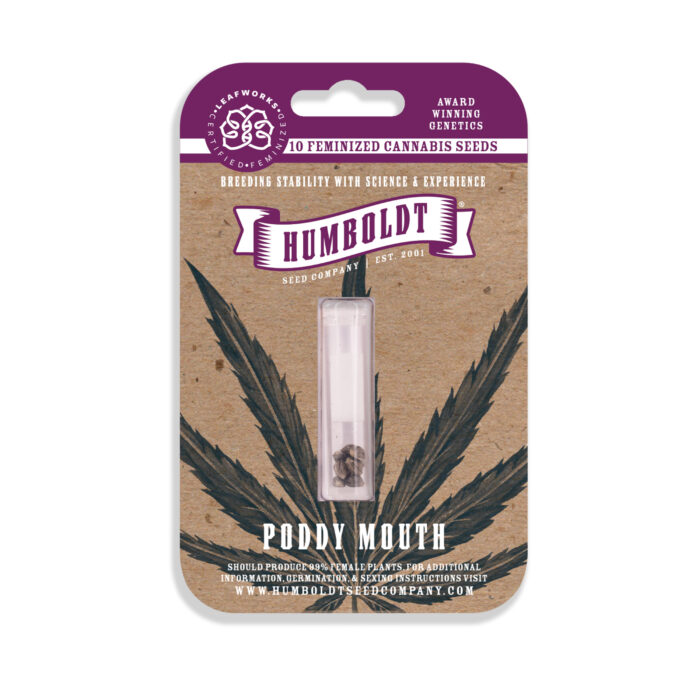 Humboldt Seed Company packaging for cannabis seeds with a purple and brown design.