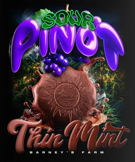 Sour Pino Thin Mint product with branding on a dark background