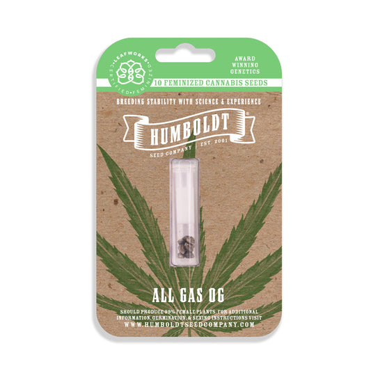 Humboldt brand cannabis seed packaging with a green leaf design on a white background