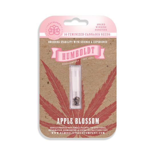 Humboldt Seed Company packaging for Apple Blossom cannabis seeds on a white background