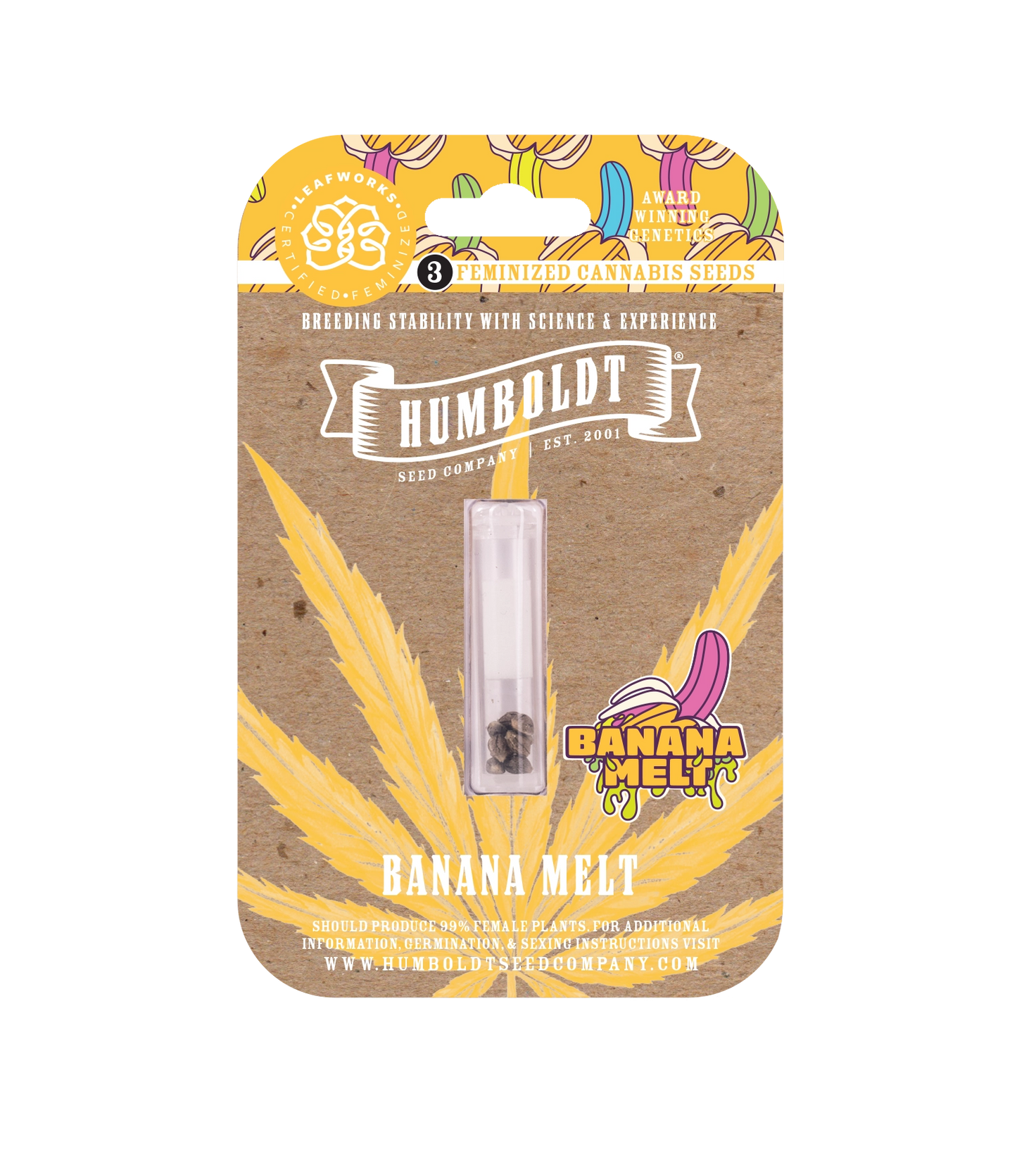 Humboldt Banana Melt packaging with yellow leaf design on a white background