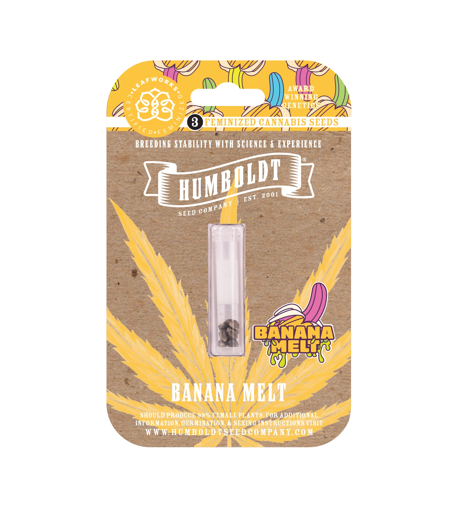 Humboldt Banana Melt packaging with yellow leaf design on a white background