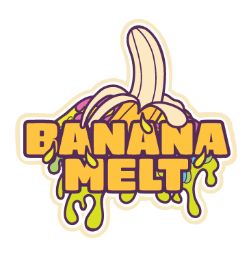 Stylized logo for 'Banana Melt' with a banana and text on a white background