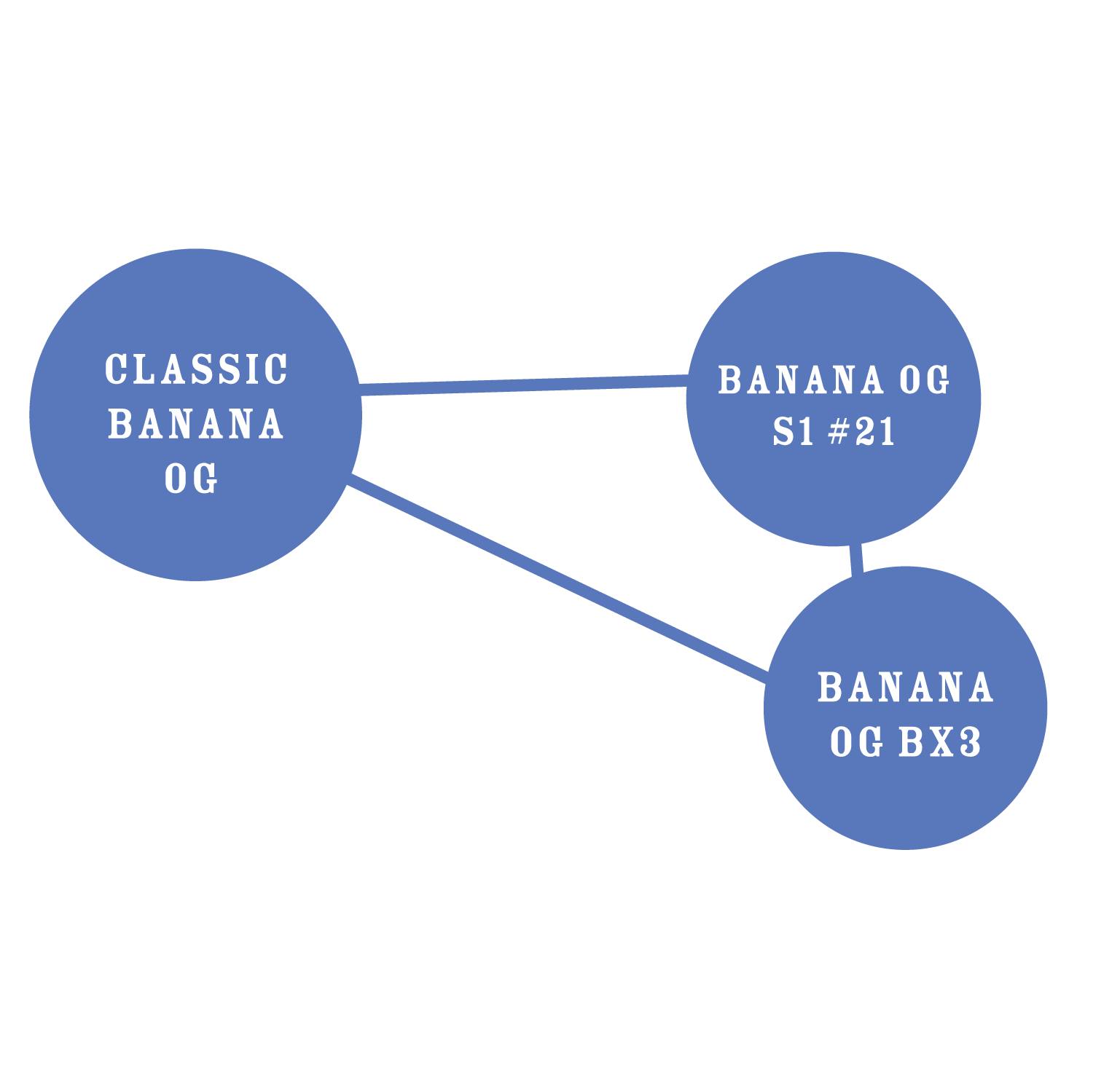 Diagram showing genetic relationships between 'Classic Banana OG', 'Banana Og S1 #21', and 'Banana Og BX3' on a white background.