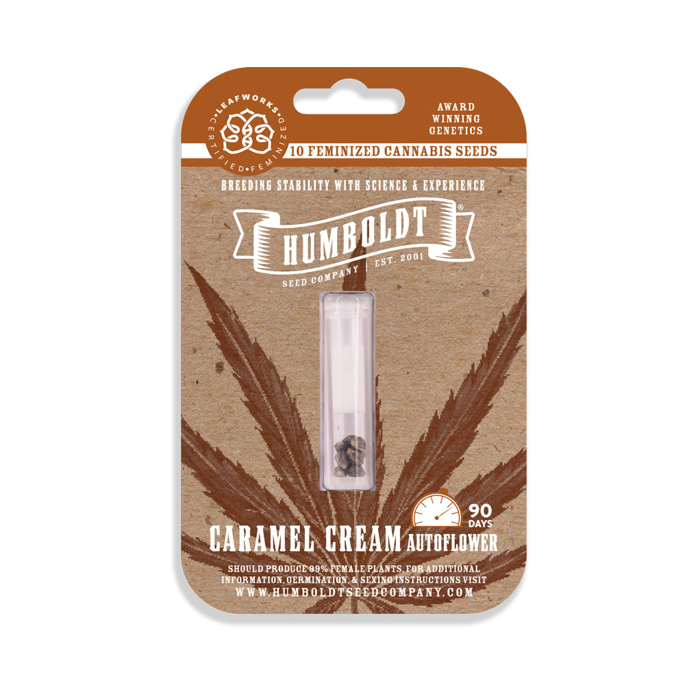 Humboldt cannabis seeds packaging with a white background