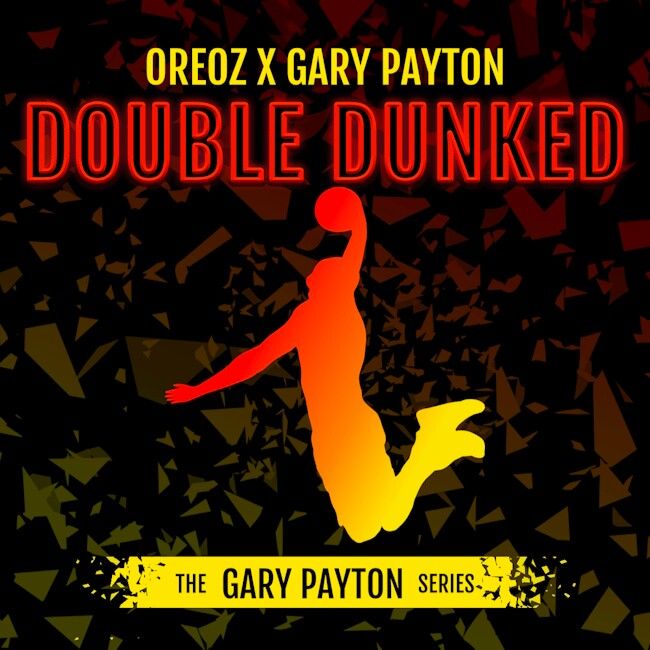 Album cover for 'Double Dunked' by Oreoz x Gary Payton with a silhouette of a basketball player.