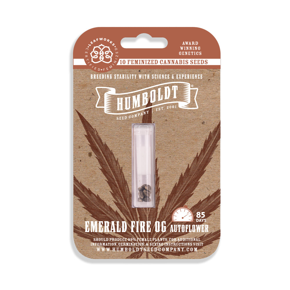 Humboldt Seed Company packaging with cannabis seeds on a white background