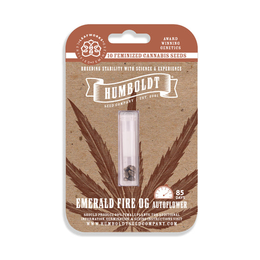 Humboldt Seed Company packaging with cannabis seeds on a white background