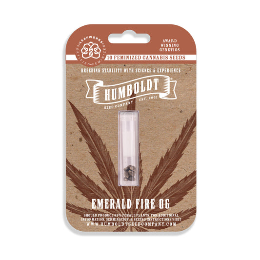 Humboldt Seed Company packaging for Emerald Fire OG cannabis seeds on a white background
