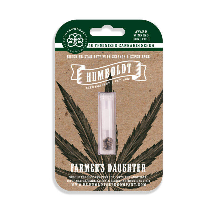 Humboldt Seed Company packaging with cannabis seeds and branding elements.