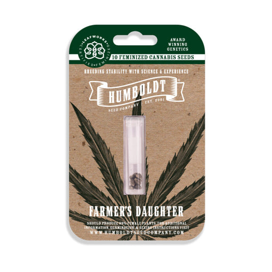 Humboldt Seed Company packaging with cannabis seeds and branding elements.