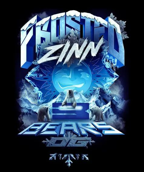 Promotional graphic for 'Frosty Zinn Bears' with icy design and polar bears.