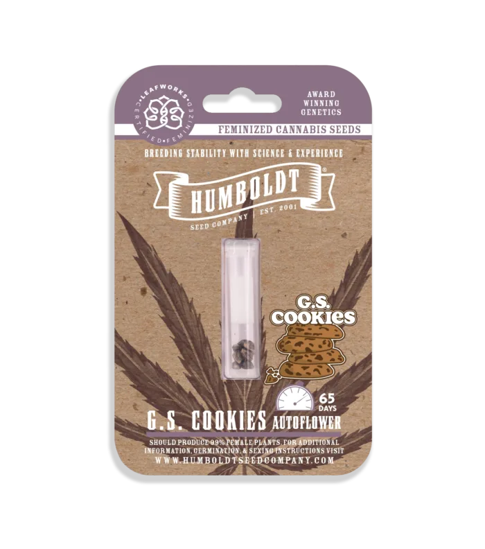 Humboldt Seed Company packaging for G.S. Cookies cannabis seeds on a white background
