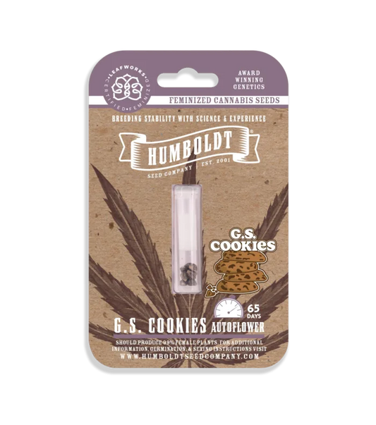 Humboldt Seed Company packaging for G.S. Cookies cannabis seeds on a white background