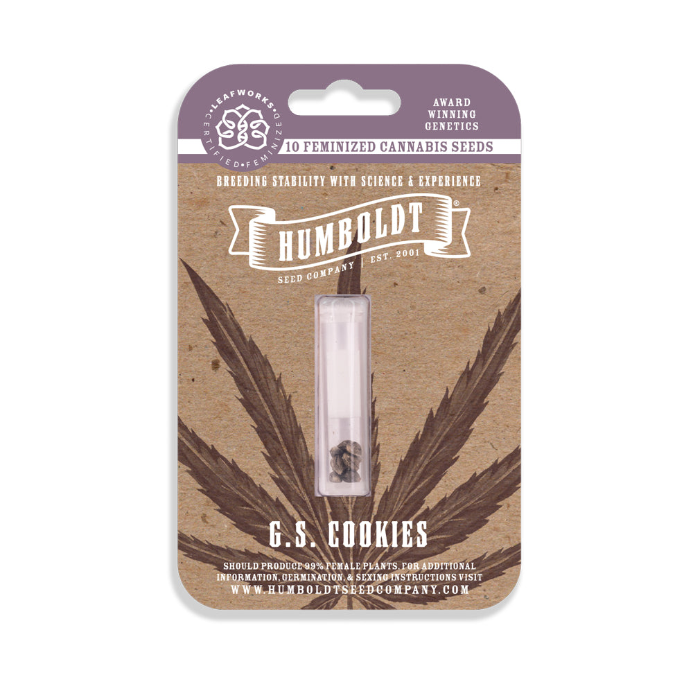 Humboldt Seed Company packaging with cannabis seed packet on a white background