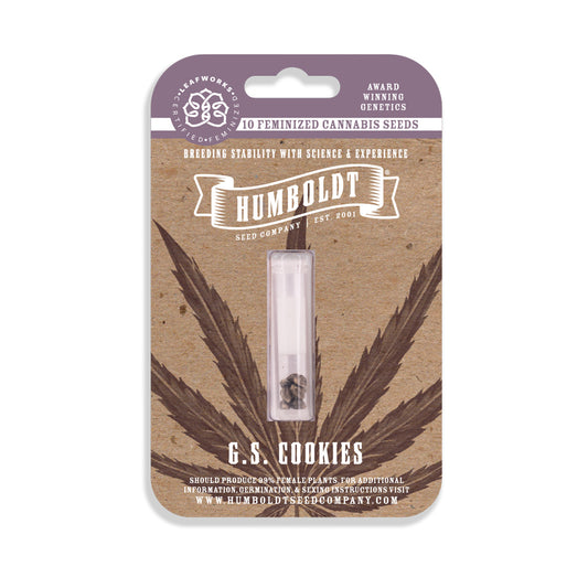 Humboldt Seed Company packaging with cannabis seed packet on a white background