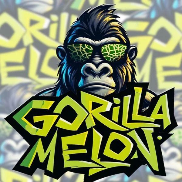 Gorilla wearing sunglasses with 'Gorilla Melon' text on a graffiti-style background