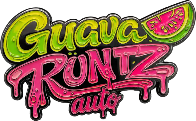 Colorful logo with 'Guava Runtz auto' text and watermelon slice design on a white background