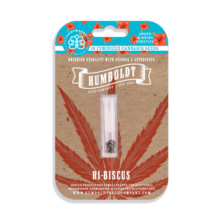 Humboldt cannabis seeds packaging with a leaf design on a white background