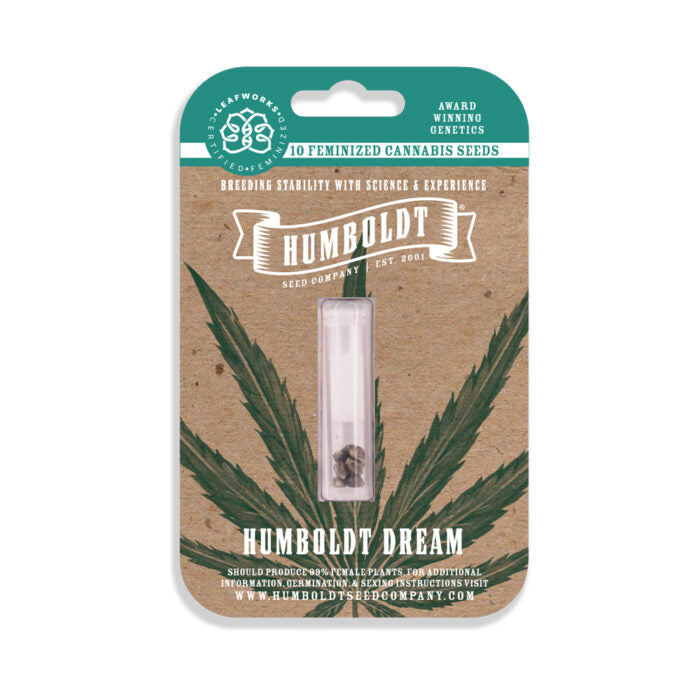 Humboldt Dream cannabis seed packaging with brand logo on a white background