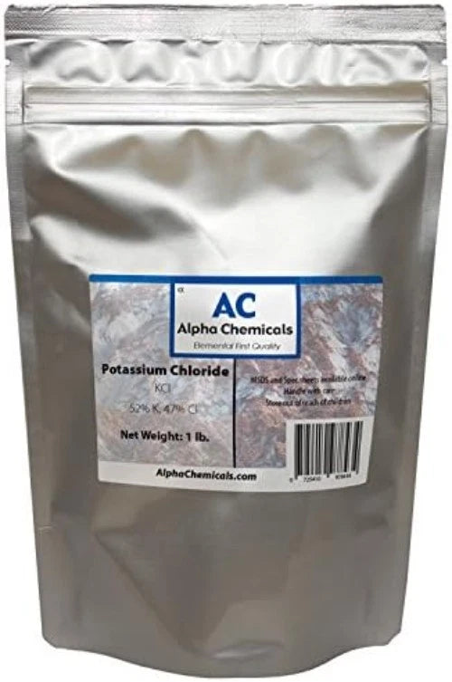 Alpha Chemicals potassium chloride packaging with label on a white background