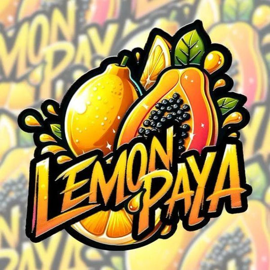 Logo of Lemon Paya with lemons and a papaya on a colorful background