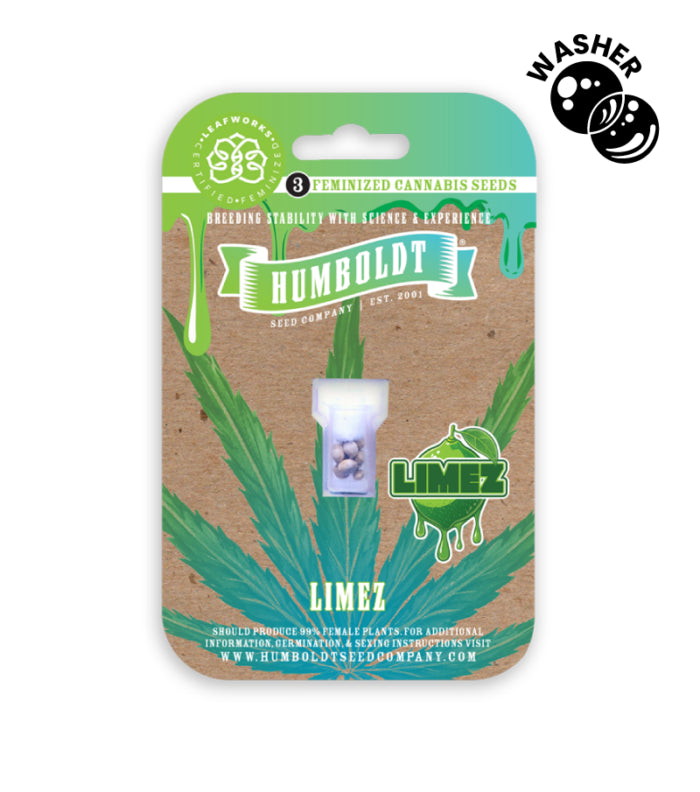 Humboldt Limez cannabis seeds packaging with brand logo on a white background