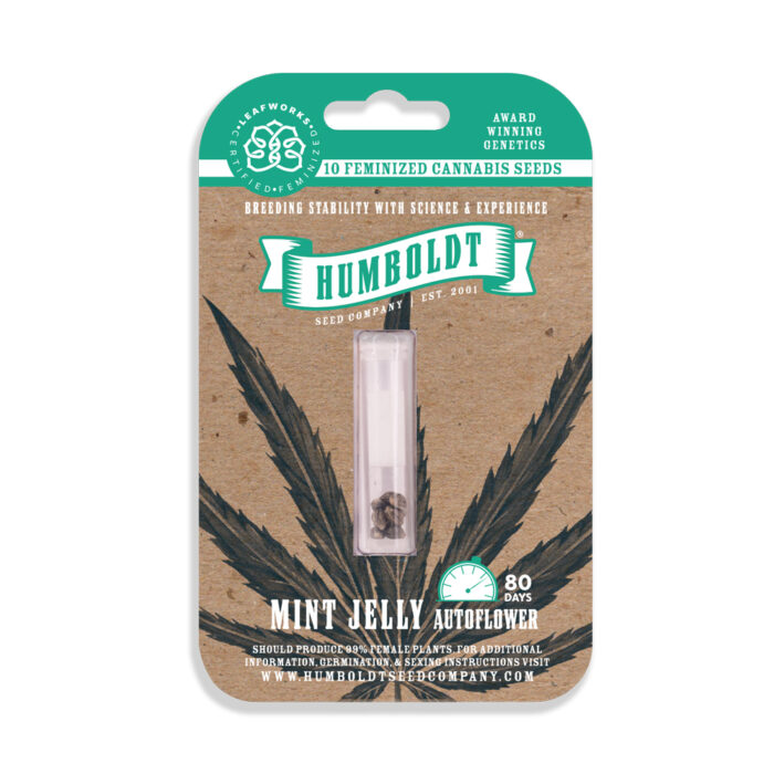 Humboldt Seed Company packaging for Mint Jelly Autoflower cannabis seeds on a white background