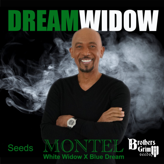Man with arms crossed in front of smoke with 'Dream Widow' branding