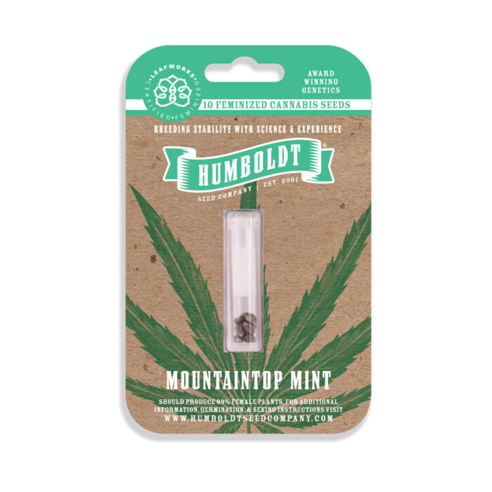 Humboldt Seed Company packaging with cannabis seeds on a white background