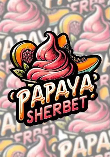 Sticker with 'Papaya Sherbet' design on a colorful background