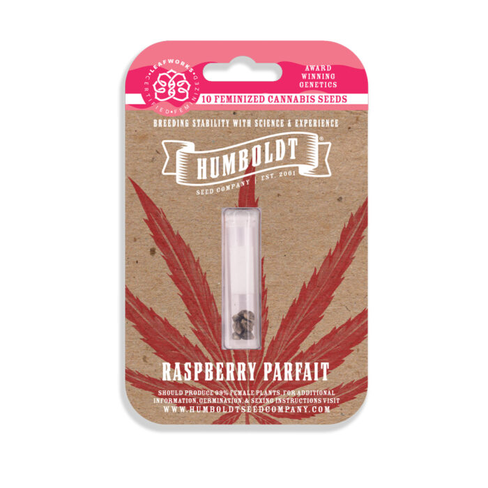 Humboldt Seed Company packaging with cannabis seeds on a white background