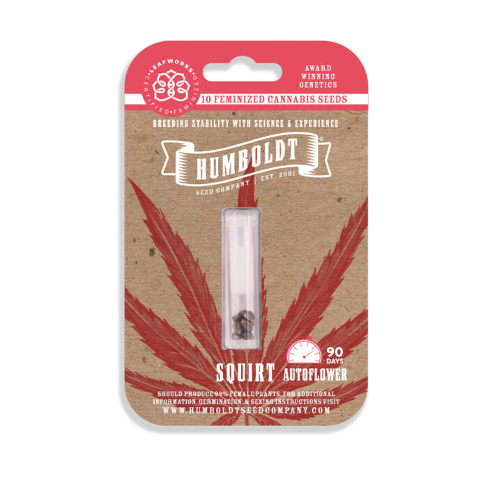 Humboldt Seed Company packaging with cannabis seed and leaf design on a white background