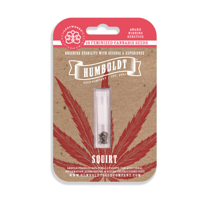 Humboldt Seed Company packaging with a cannabis seed and leaf design on a white background