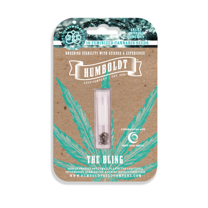 Humboldt Seed Company packaging with cannabis seeds on a white background