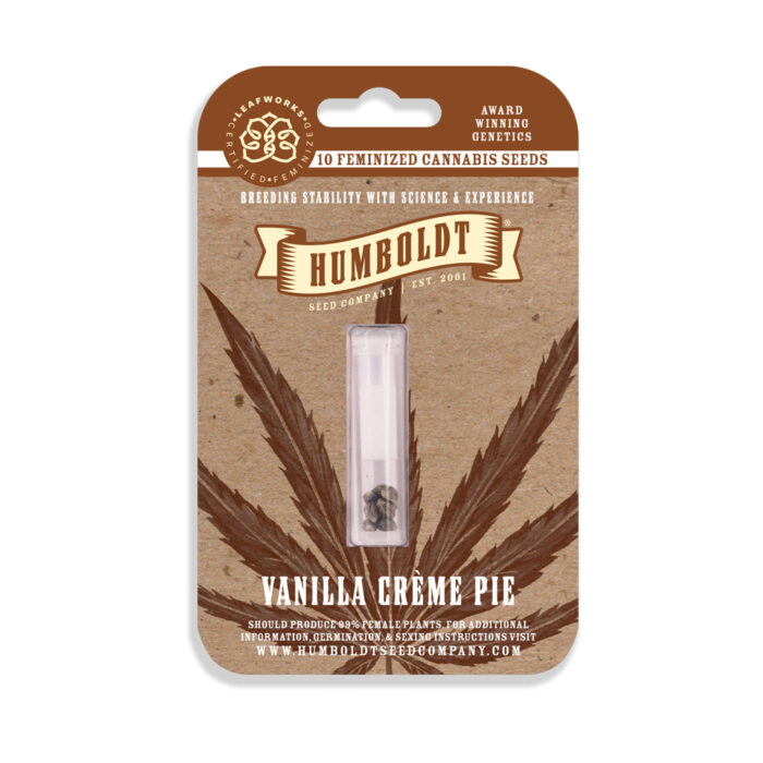 Humboldt Seed Company packaging for Vanilla Crème Pie cannabis seeds on a white background